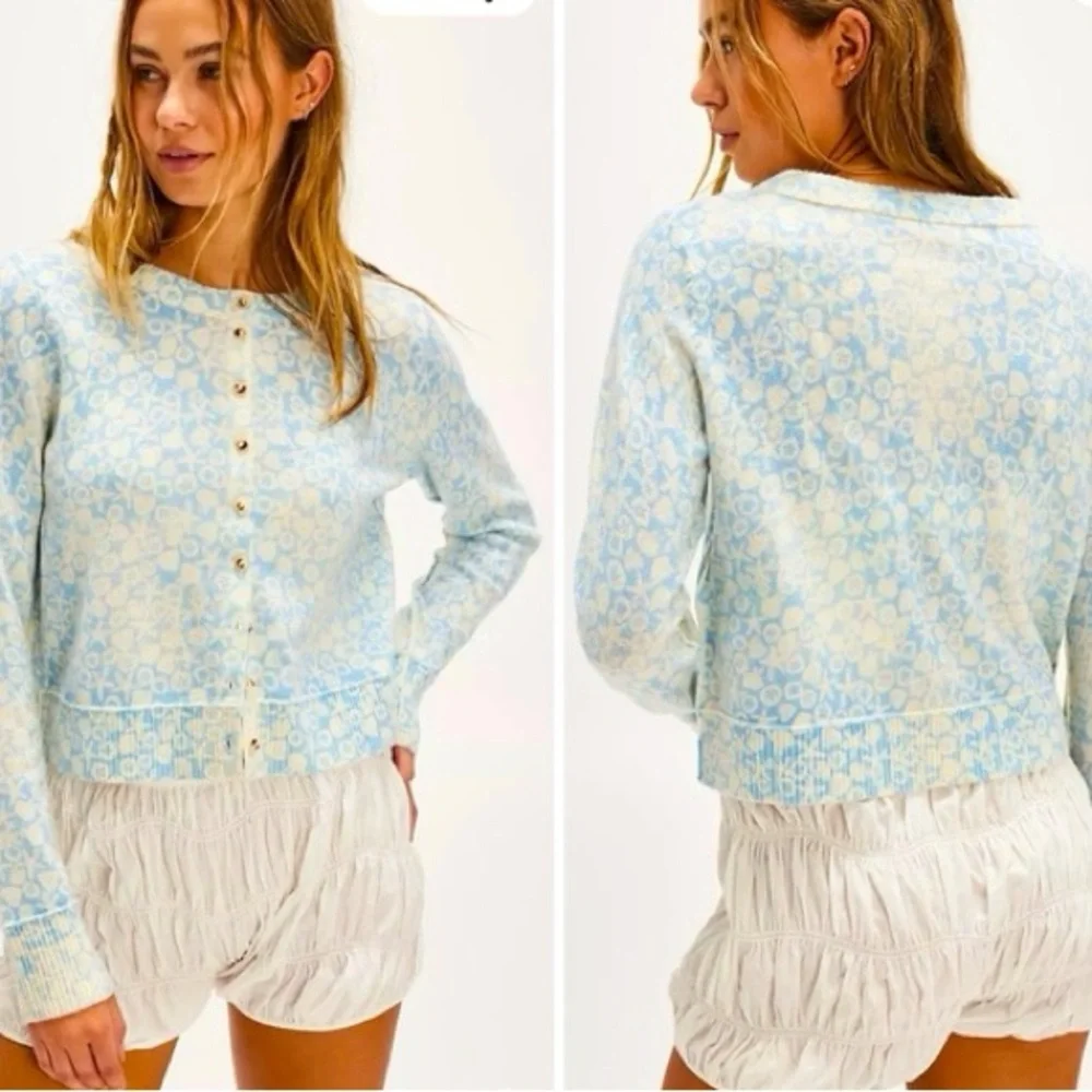 NWT Free People Noctural Patterned Cardigan Sea Shell Combo